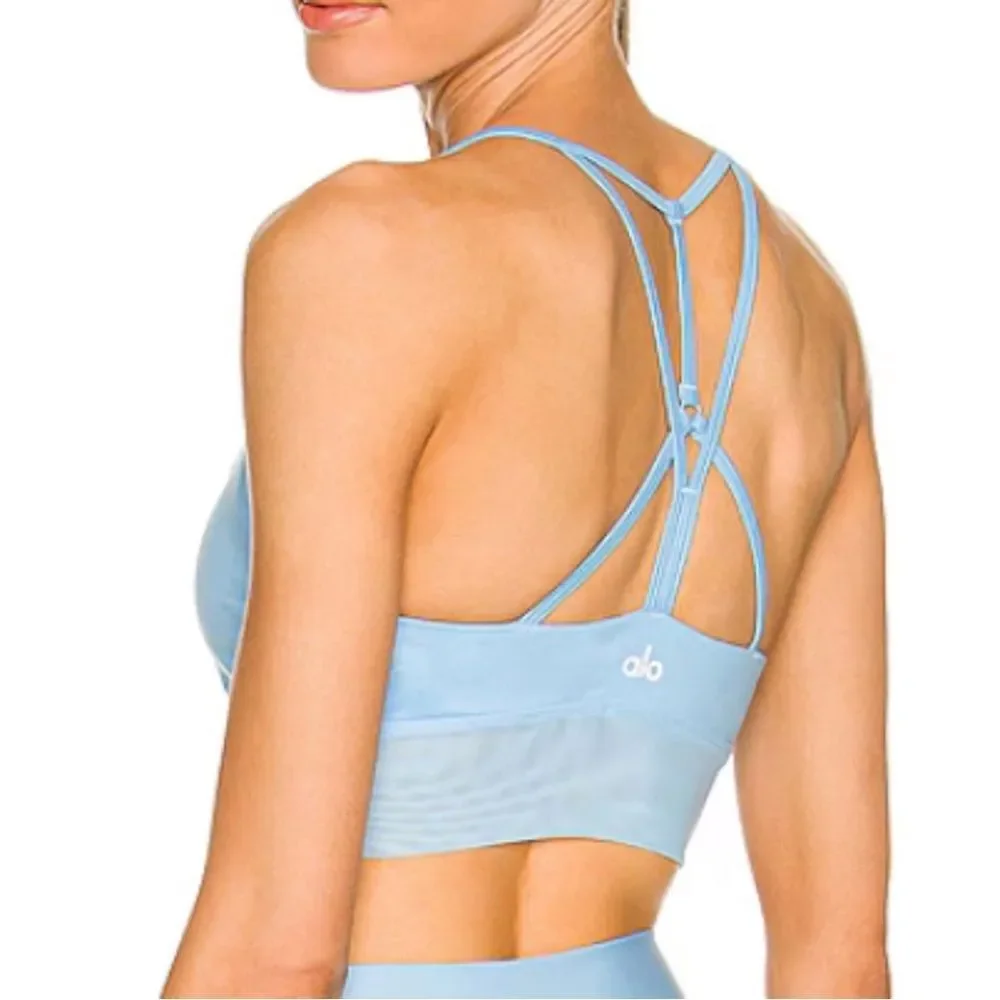 ALO YOGA | BLUE SKIES Lavish Longline Scoop-Neck Bralette SPORTS BRA SIZE SMALL